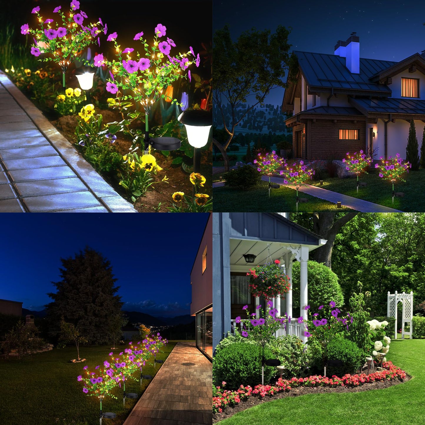 Glooglitter 2 Pack Solar Stake Lights Outdoor Decor Waterproof Mums Artificial Flowers Solar Lights for Outdoor Garden Yard Pathway Decor (Rose Red,Violet)
