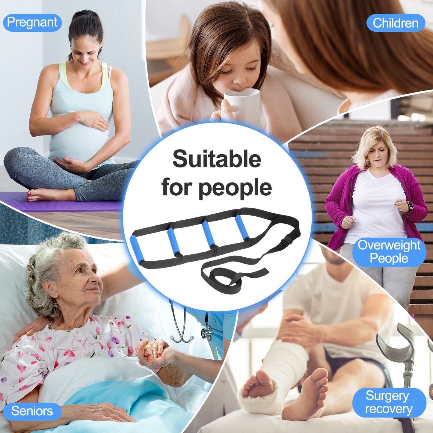 Bed Ladder Assist,Pull up Helper and Sit up Helper 4 Handle Grips,Bed Rail Assistance Devices Adjustable Length Bed Lift for Most Beds Mobility Aid for Elderly, Handicapped,Injured (95 INCHES)