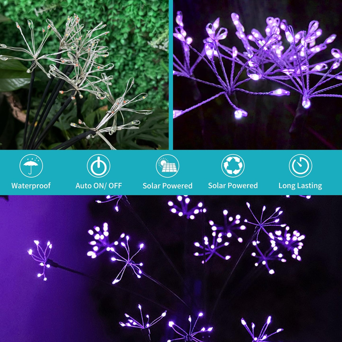 JJGoo Solar Garden Lights, New Upgraded 2 Pack Solar Swaying Starburst Light, Waterproof Fireworks Outdoor Lights, Yard Patio Pathway Decoration, Warm White