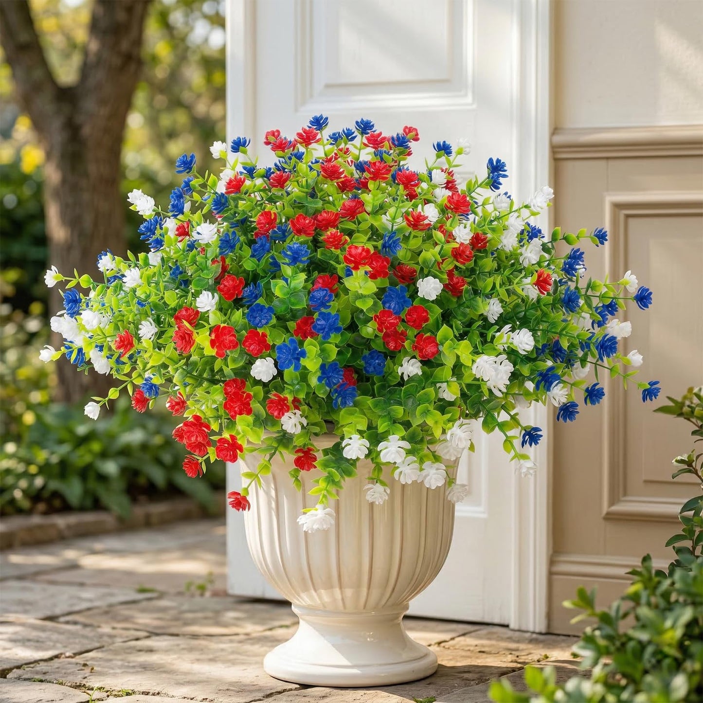 Hananona 12 Pcs Artificial Flowers Outdoor, Faux Artificial Plants UV Resistant Plastic Flower Bulk for Hanging Planter Porch Window Home Wedding Fall Summer Decor (12, Fuchsia, Purple, Yellow, Green)
