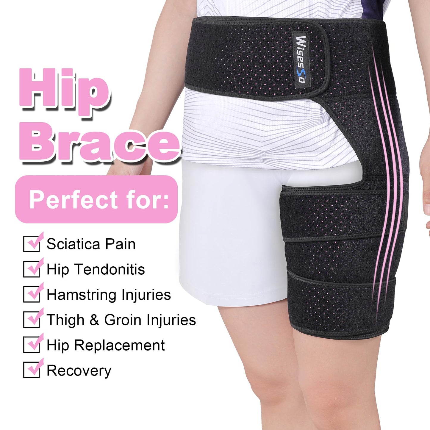Hip Brace, Groin Wrap Hip Braces for Sciatica Pain Relief, Thigh Support for Groin, Thigh, Hamstring, Pulled Muscle Injury, Sciatic Nerve Brace For Men and Women, Pink