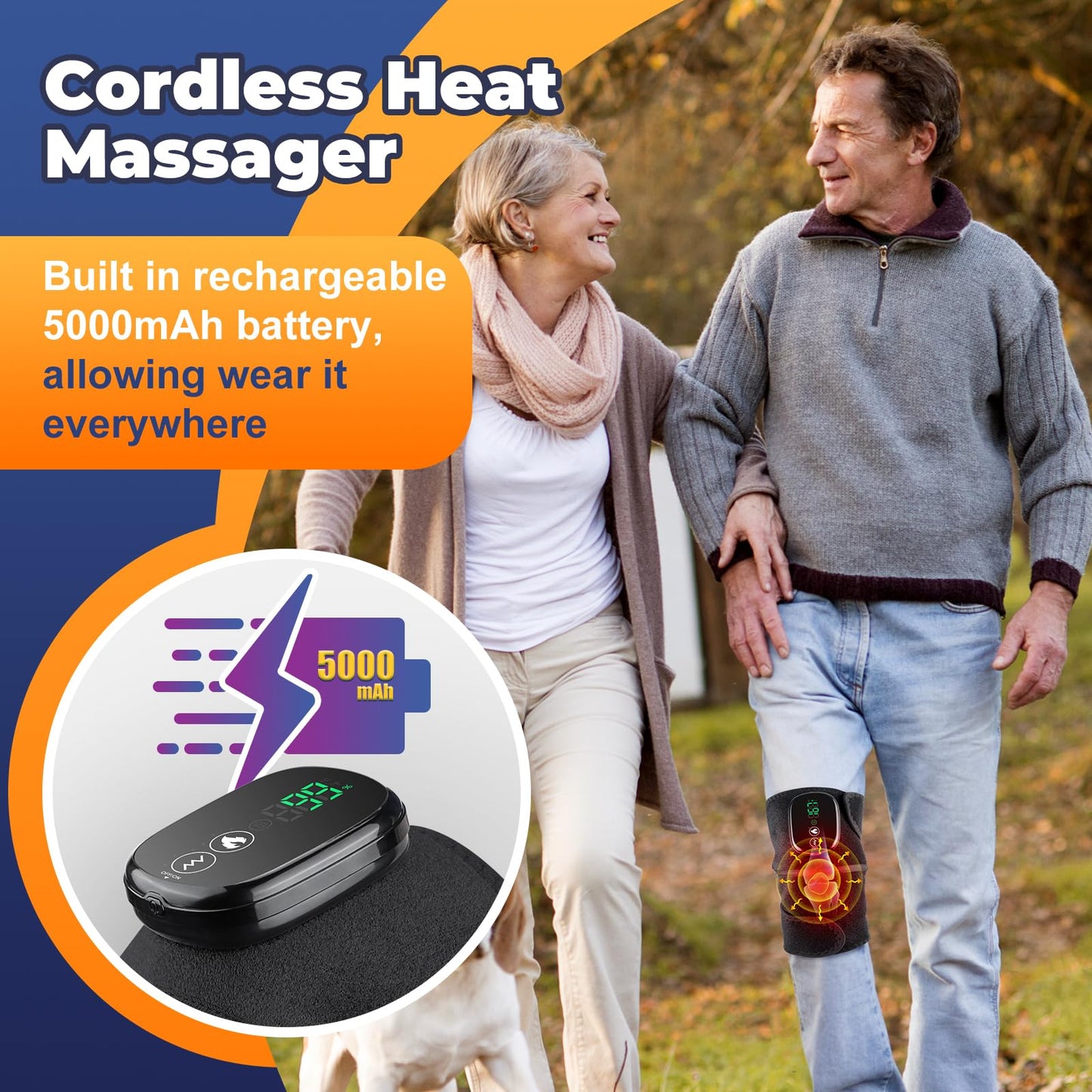 Cordless Heated Knee Massager, FSA Eligible 3-in-1 Wearable Wrap for Knee, Elbow and Shoulder, Rechargeable Heat and Vibration Massager, 6 Heat Levels, 3 Massage Modes