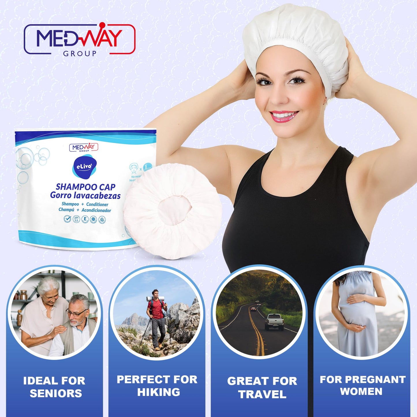 MedVance No Rinse Shampoo Cap, Rinse Free Shower Cap that Shampoos & Conditions, Elderly Care Products, Bedridden Patients, PH Balanced & Hypoallergenic, 3 Pack