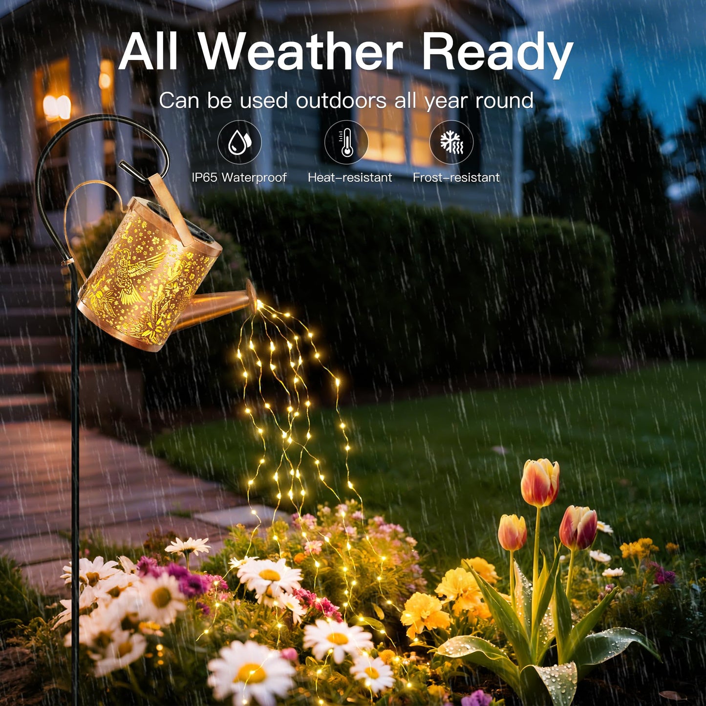 Ollny Solar Watering Can with Cascading Lights Outdoor Garden Decor, Birthday Gifts for Mom Grandma Women, IP65 Waterproof 2 Lighting Modes Hanging Lanterns for Yard Patio Lawn (Hummingbird)