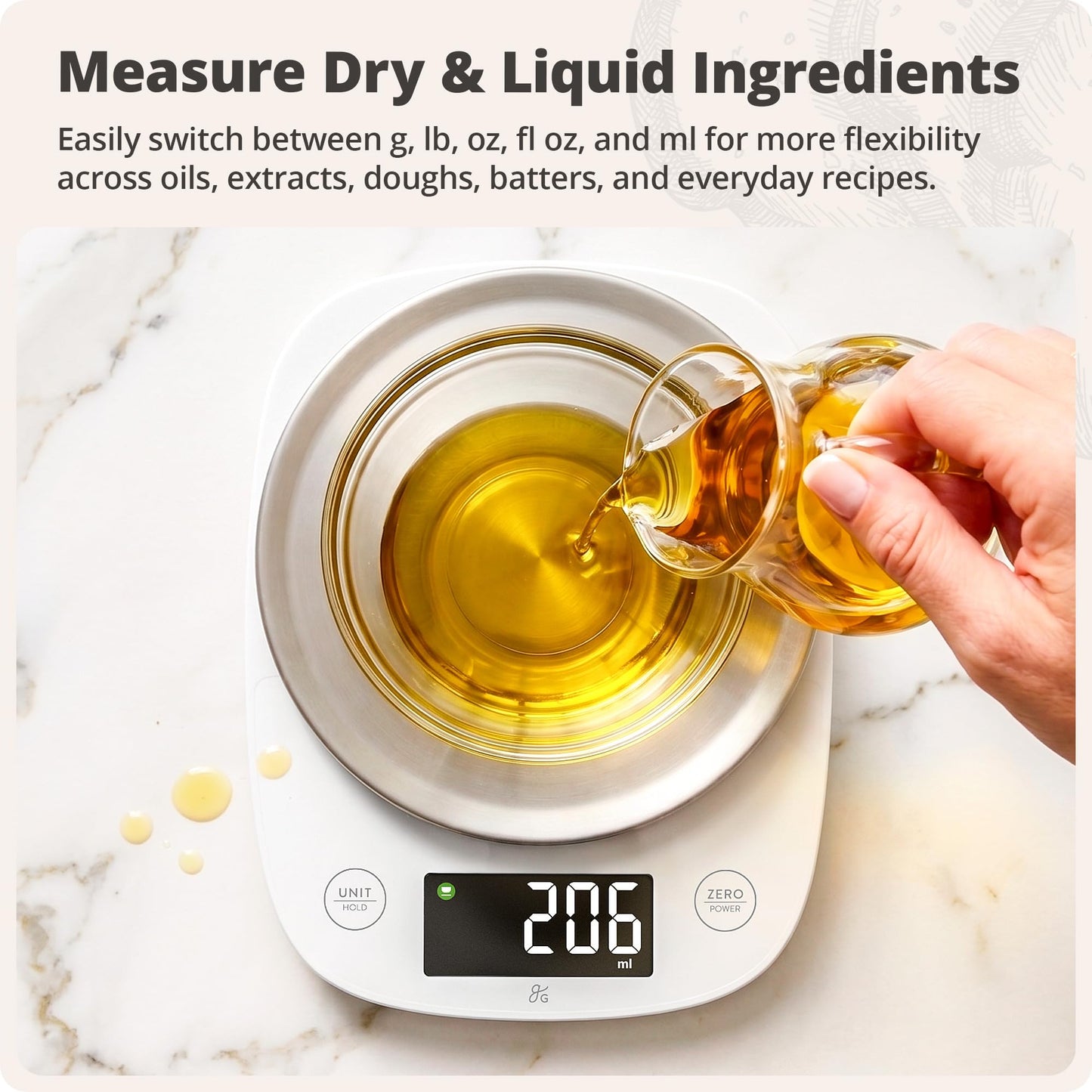 Greater Goods Digital Kitchen Scale for Baking – Food Scale with Gram & Ounce Measurements, Easy Tare & Stable Readings, Precision Scale for Sourdough Bread, Baking & Cooking, 11 lb Capacity