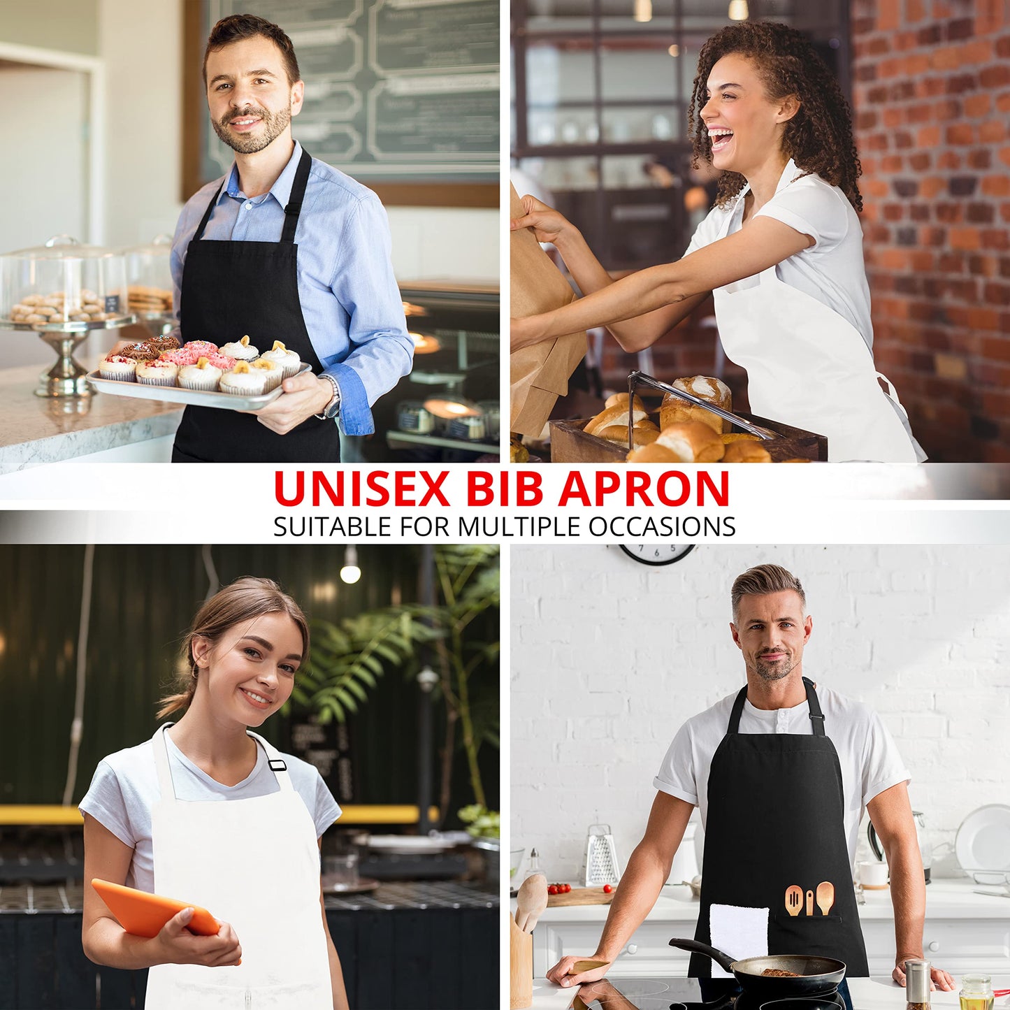 Utopia Kitchen 2 Pack Bib Apron, Adjustable with 2 Pockets, Water and Oil Resistant, Cooking Kitchen Chef Apron for Women Men