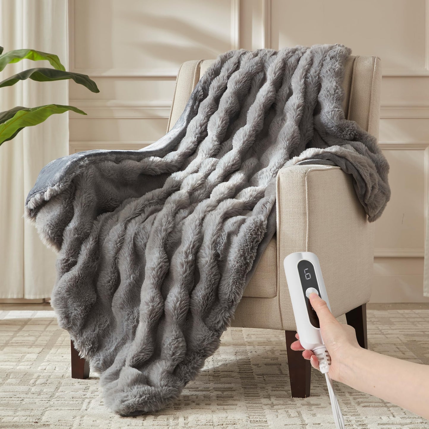 Heated Blanket Throw Size - Fast Warming with 6 Heat Settings & 4 Hours Auto-Off, Electric Throw Blanket for Couch, 50"x60", Grey