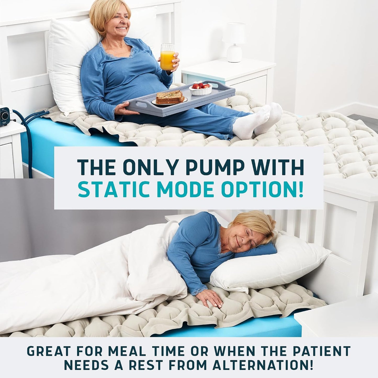 Lunderg Alternating Air Pressure Mattress Pad with Static Mode - Comfortable Bed Sore Prevention - Includes Waterproof Mattress Topper for Hospital Bed or Home & Quiet Pump - Doctors Recommended