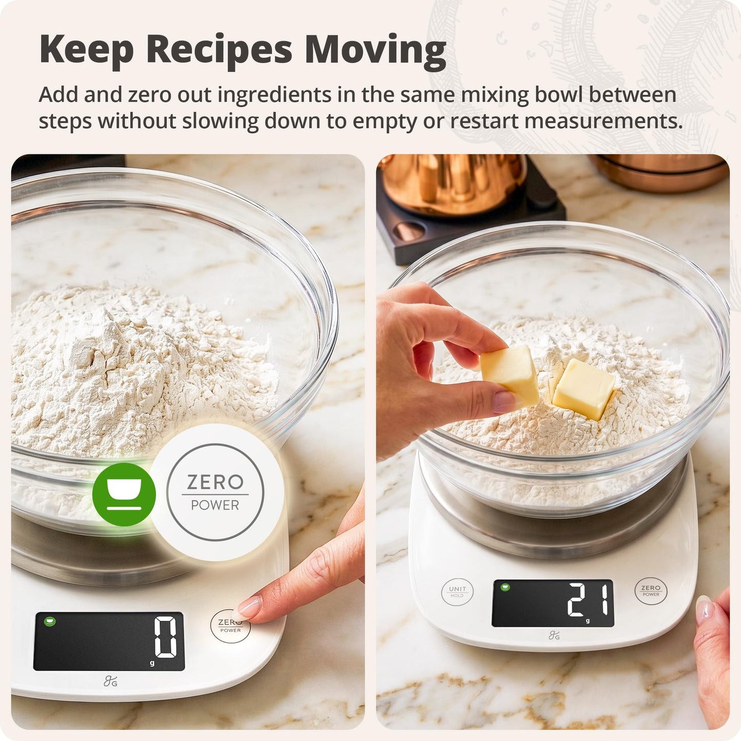 Greater Goods Digital Kitchen Scale for Baking – Food Scale with Gram & Ounce Measurements, Easy Tare & Stable Readings, Precision Scale for Sourdough Bread, Baking & Cooking, 11 lb Capacity