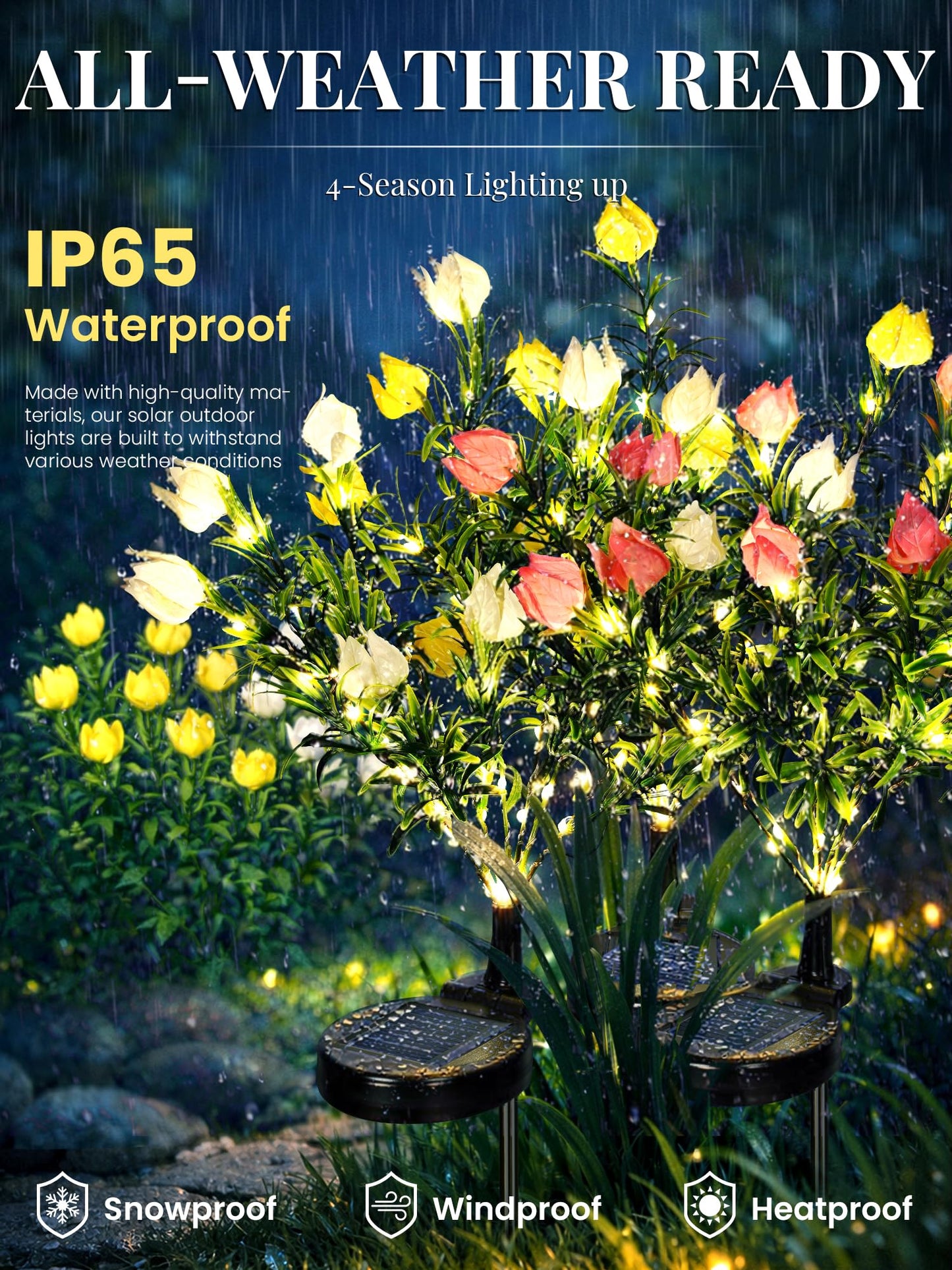 GIGALUMI Solar Garden Lights with Gardenias, 2 Pack LED Garden Decor Carefree Solar Flowers Outdoor Waterproof, Yard Decorations Outdoor, Allergy-Free Light up Flowers for Yard Patio (1white+1yellow)