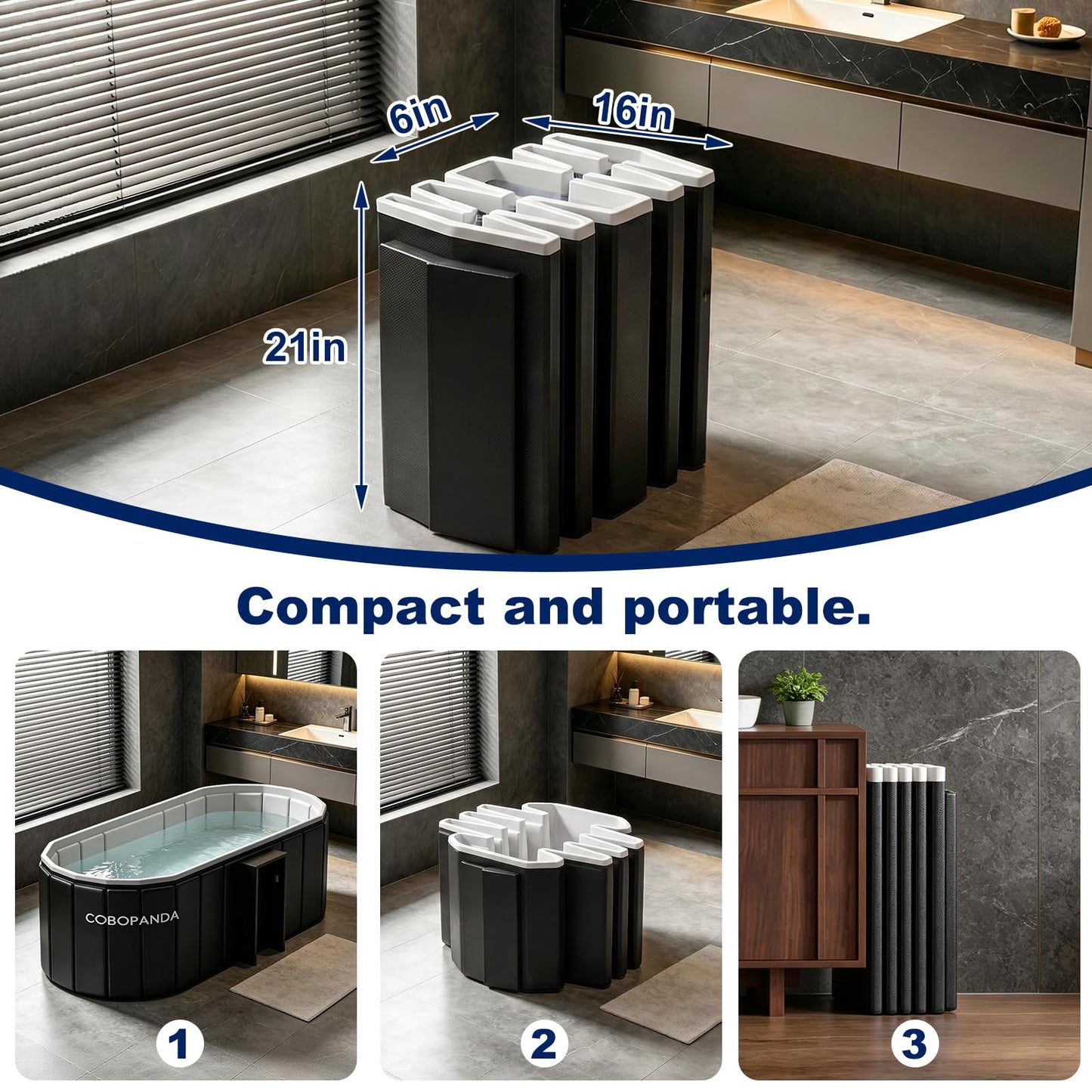Portable Bathtub for Adult 59" Large Collapsible Cold Plunge Bathtub Foldable No Installation Ice Bath Tub for Shower Stall, Bathroom Hot SPA Soaking Standing Tub