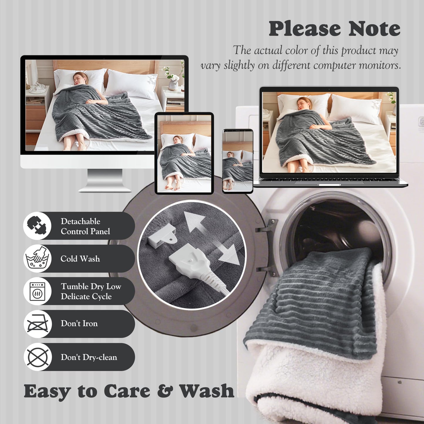 Heated Blanket Throw Size - Fast Warming with 6 Heat Settings & 4 Hours Auto-Off, Electric Throw Blanket for Couch, 50"x60", Grey
