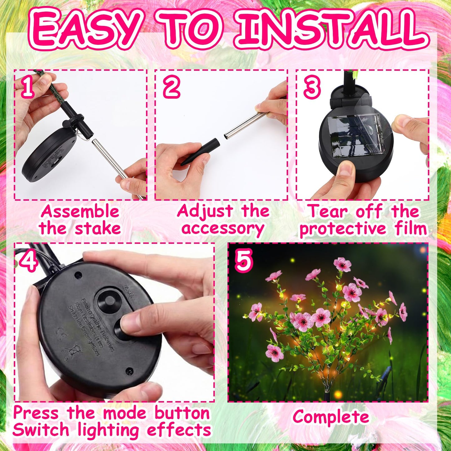 Glooglitter 2 Pack Solar Stake Lights Outdoor Decor Waterproof Mums Artificial Flowers Solar Lights for Outdoor Garden Yard Pathway Decor (Rose Red,Violet)