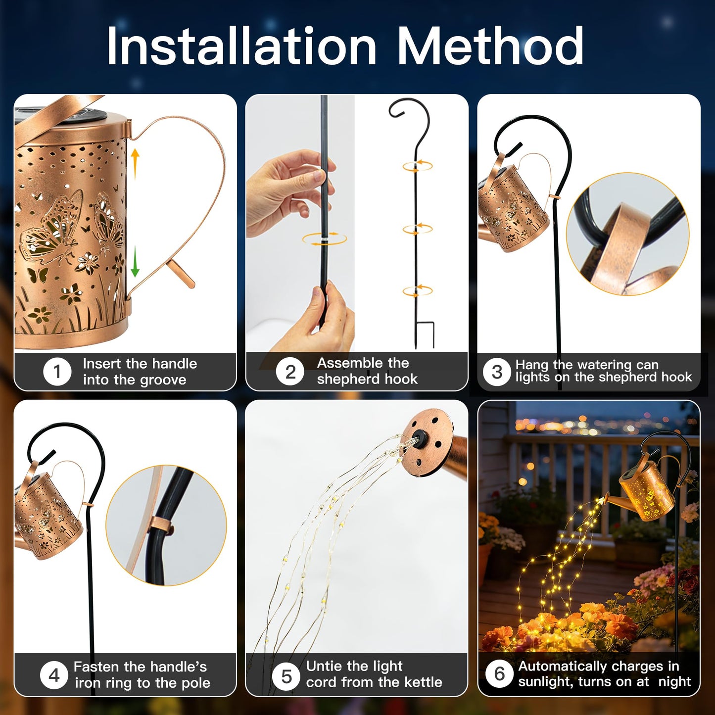 Ollny Solar Watering Can with Cascading Lights Outdoor Garden Decor, Birthday Gifts for Mom Grandma Women, IP65 Waterproof 2 Lighting Modes Hanging Lanterns for Yard Patio Lawn (Hummingbird)