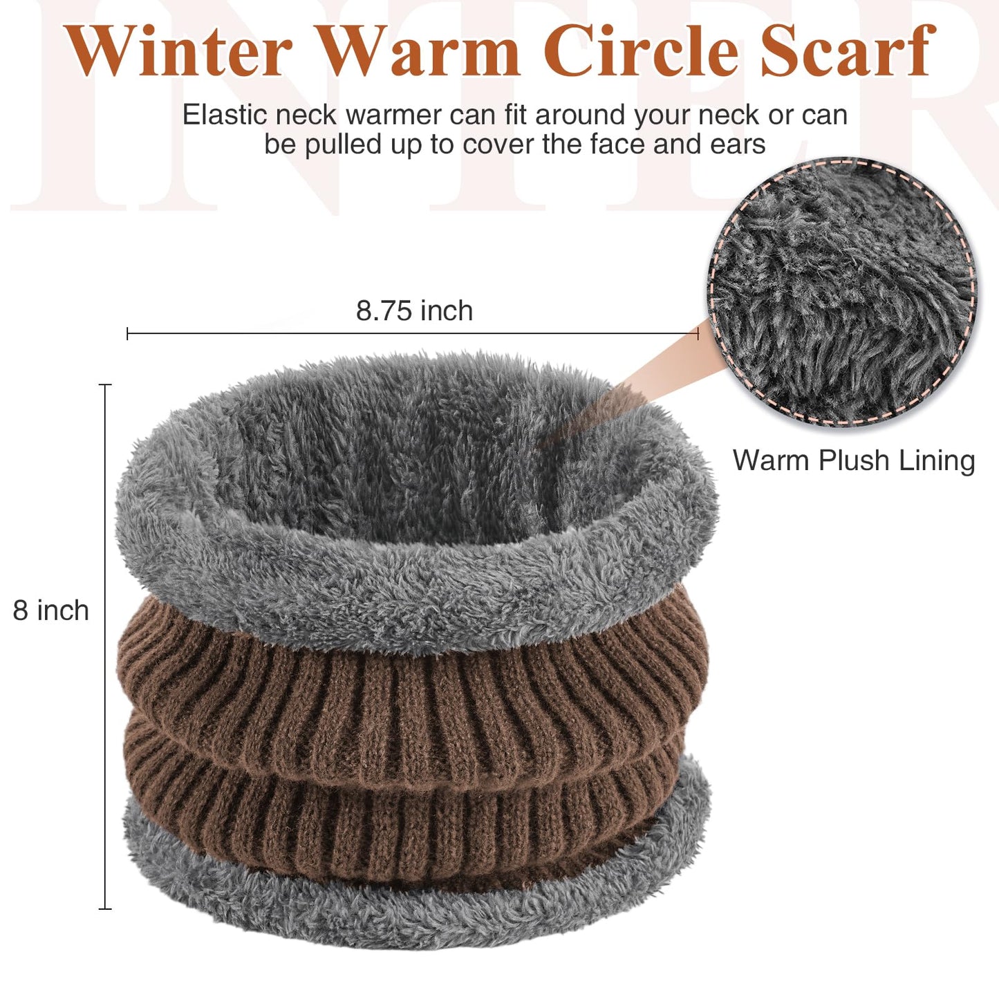 Winter Hat with Ear Flaps for Men, Beanie with Brim Hat Scarf Set, Warm Fleece Lined Skull Cap Neck Warmer for Women
