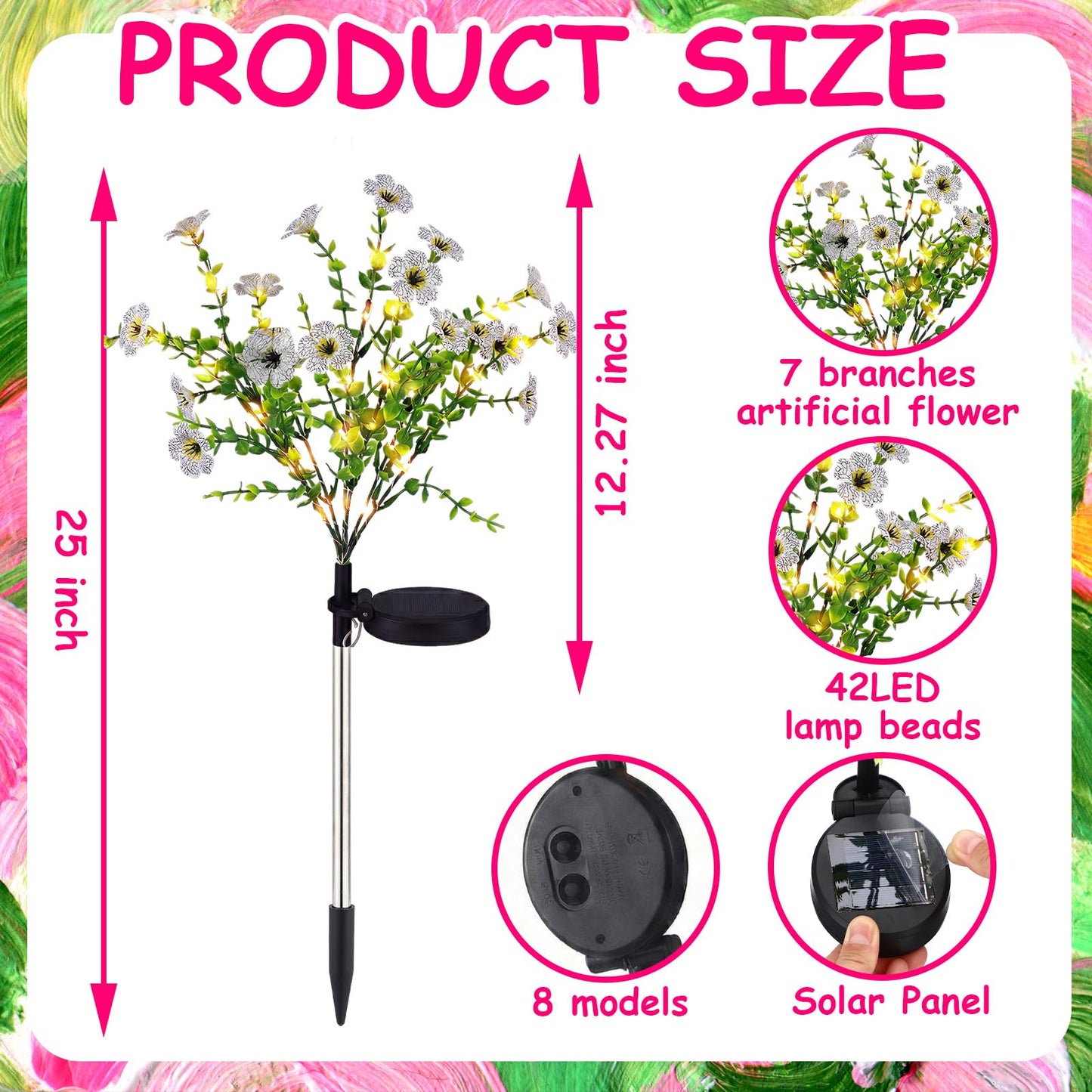 Glooglitter 2 Pack Solar Stake Lights Outdoor Decor Waterproof Mums Artificial Flowers Solar Lights for Outdoor Garden Yard Pathway Decor (Rose Red,Violet)
