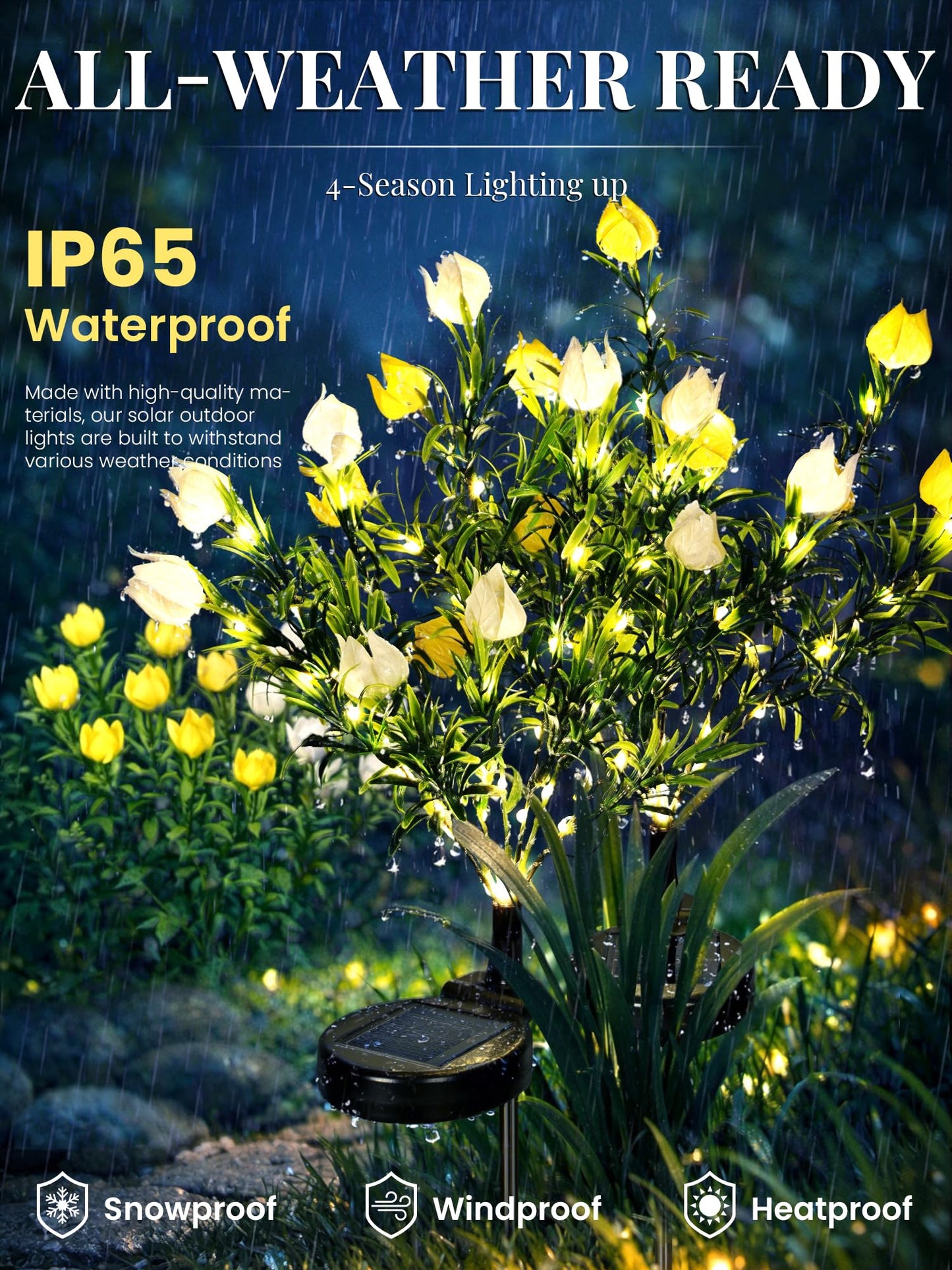GIGALUMI Solar Garden Lights with Gardenias, 2 Pack LED Garden Decor Carefree Solar Flowers Outdoor Waterproof, Yard Decorations Outdoor, Allergy-Free Light up Flowers for Yard Patio (1white+1yellow)