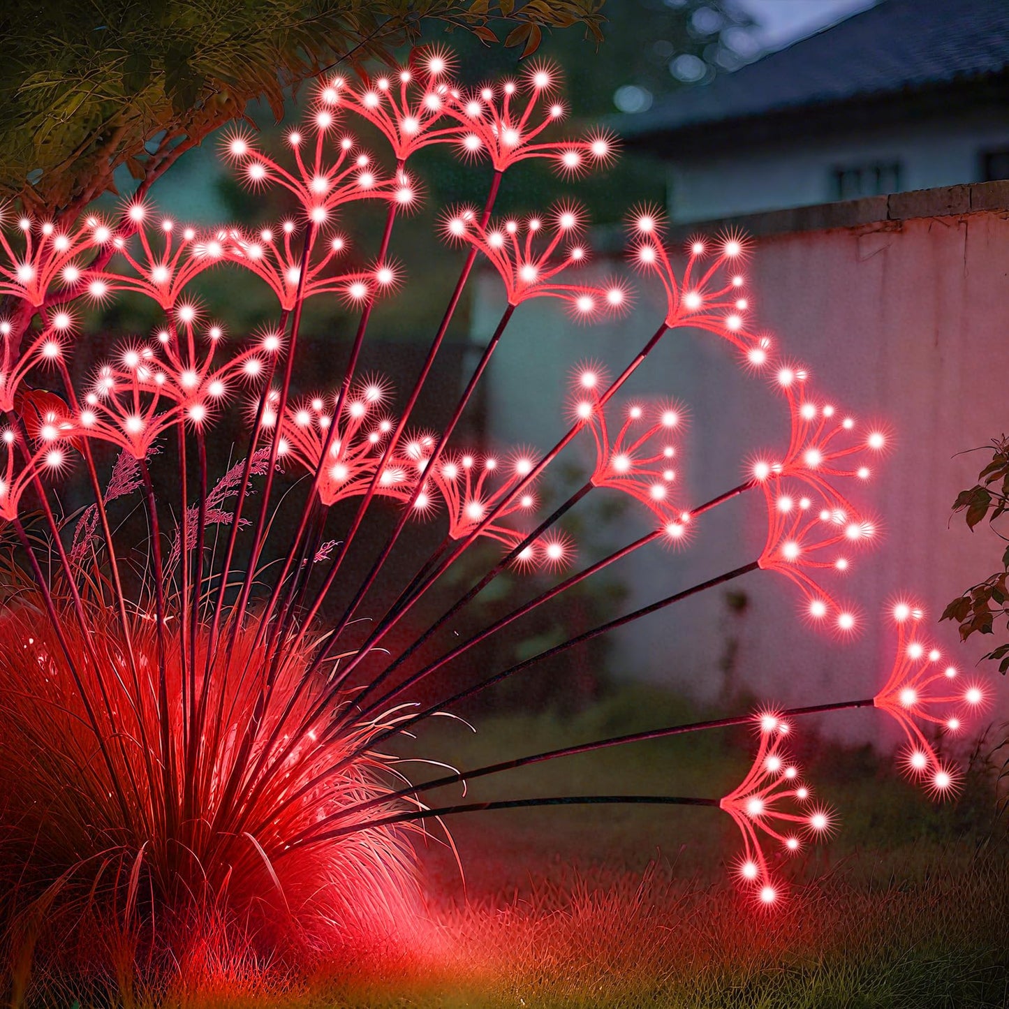 JJGoo Solar Garden Lights, New Upgraded 2 Pack Solar Swaying Starburst Light, Waterproof Fireworks Outdoor Lights, Yard Patio Pathway Decoration, Warm White