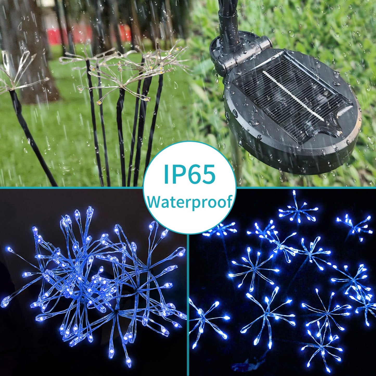 JJGoo Solar Garden Lights, New Upgraded 2 Pack Solar Swaying Starburst Light, Waterproof Fireworks Outdoor Lights, Yard Patio Pathway Decoration, Warm White