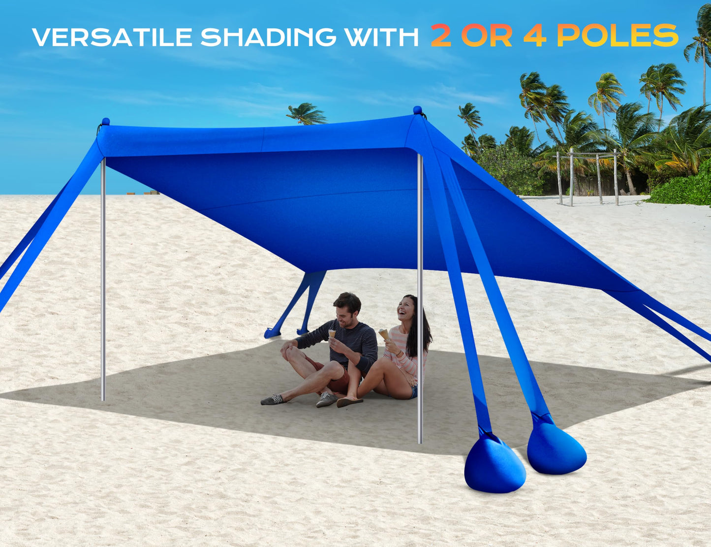 Rengue Beach Tent, Beach Canopy UPF50+ UV Protection, 10x10ft Beach Shade Sun Shelter with 8 Sandbags, Sand Shovels, Ground Peg, Stability Poles for Camping, Fishing, Picnic, Backyard Fun, Light Green
