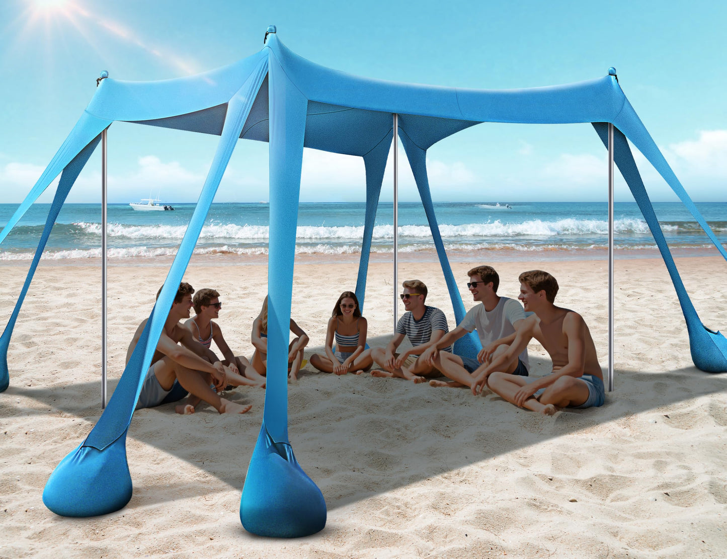 Rengue Beach Tent, Beach Canopy UPF50+ UV Protection, 10x10ft Beach Shade Sun Shelter with 8 Sandbags, Sand Shovels, Ground Peg, Stability Poles for Camping, Fishing, Picnic, Backyard Fun, Light Green