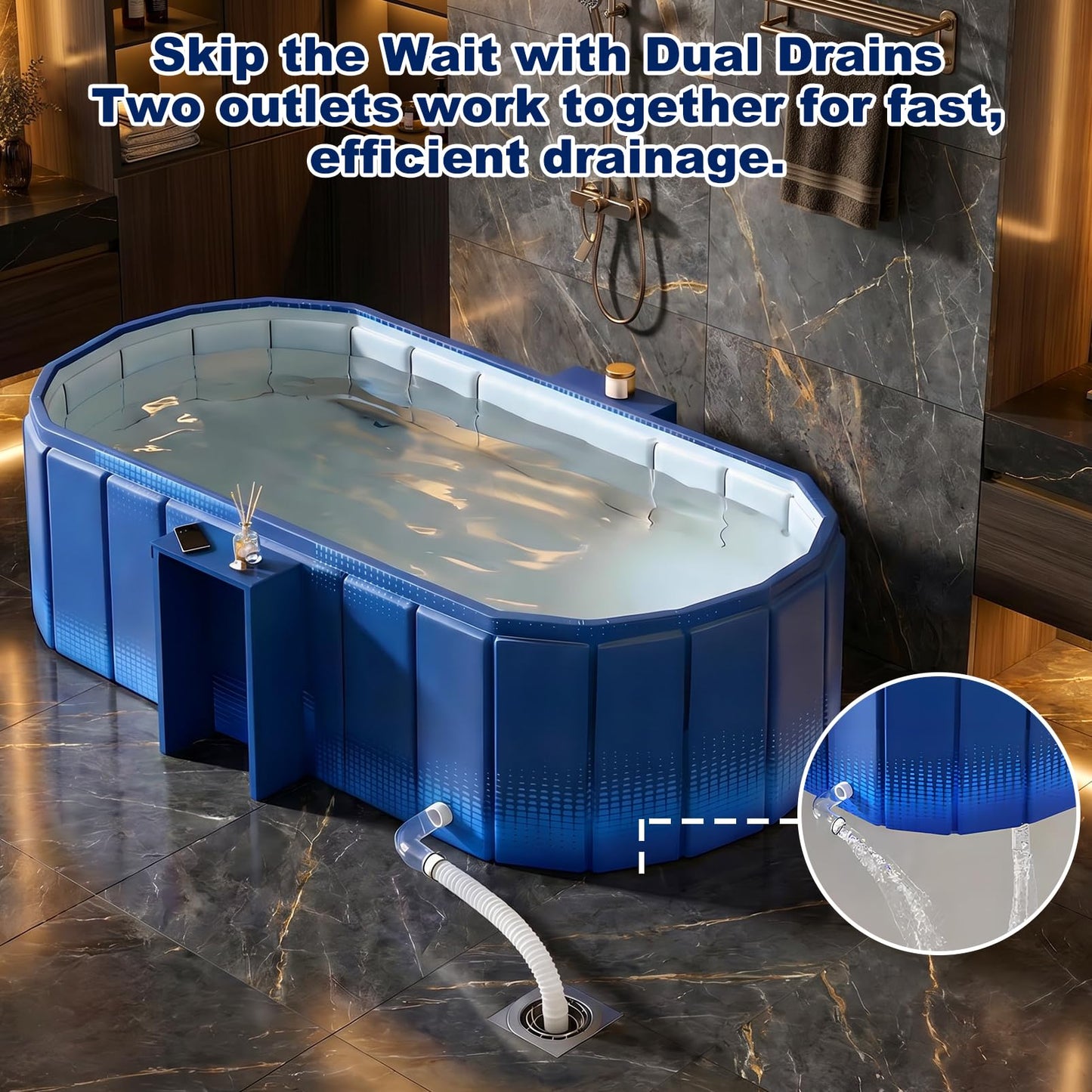 Portable Bathtub for Adult 59" Large Collapsible Cold Plunge Bathtub Foldable No Installation Ice Bath Tub for Shower Stall, Bathroom Hot SPA Soaking Standing Tub