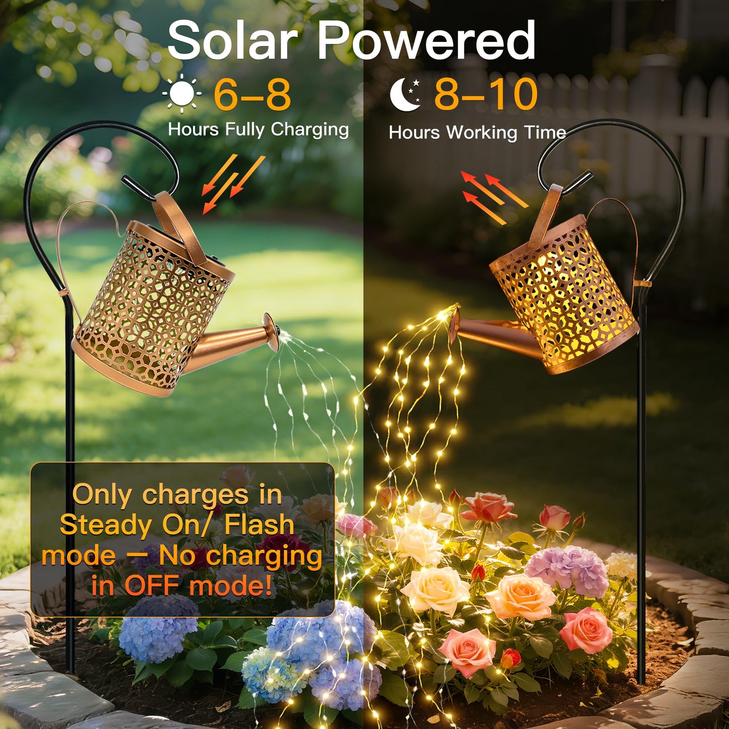 Ollny Solar Watering Can with Cascading Lights Outdoor Garden Decor, Birthday Gifts for Mom Grandma Women, IP65 Waterproof 2 Lighting Modes Hanging Lanterns for Yard Patio Lawn (Hummingbird)