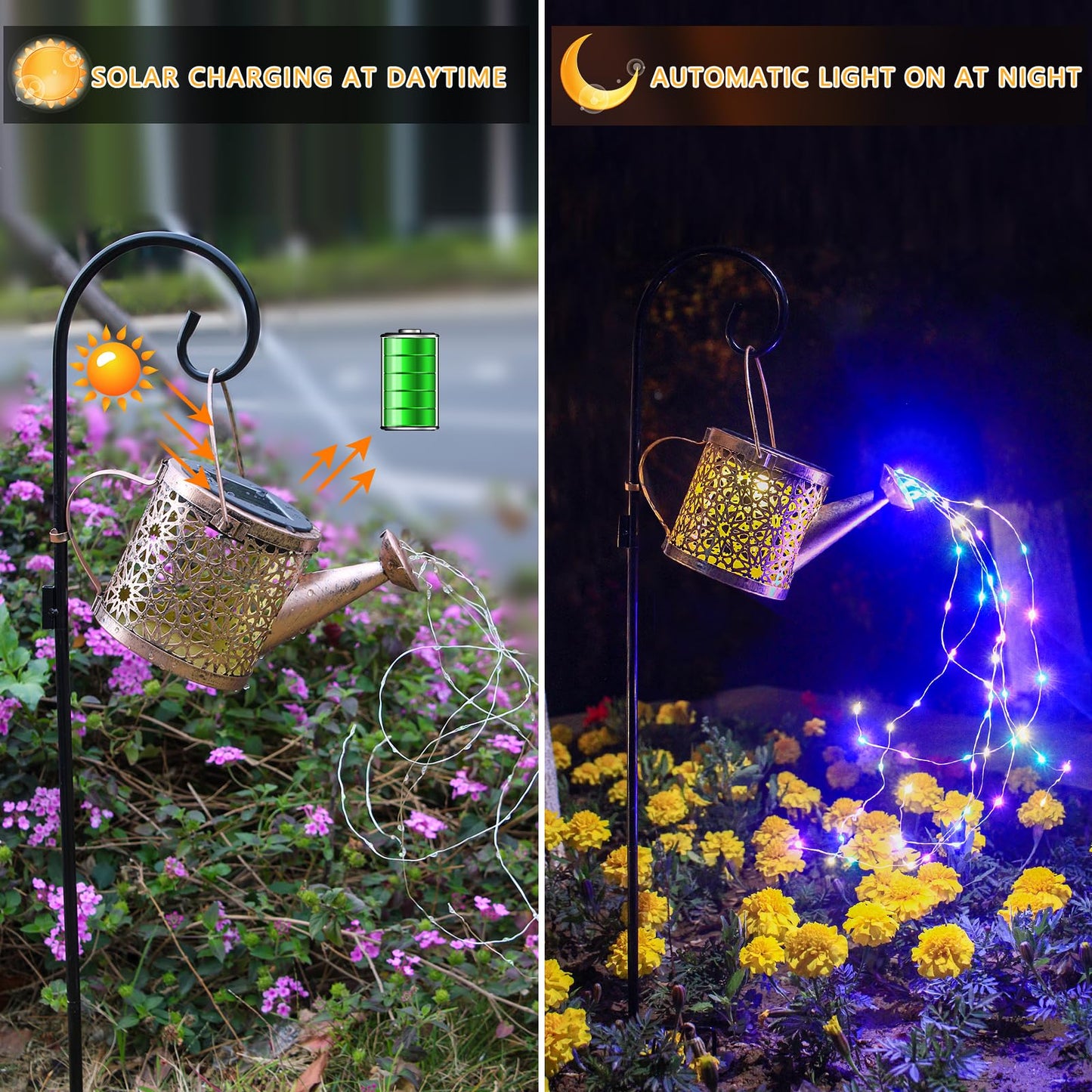 Solar Lights Outdoor Decorative, Metal Watering Can Lights Waterproof, Small Hanging Garden Decor Yard Outside Patio Lawn, Gifts for Mom Grandma Women Birthday(Warm White)