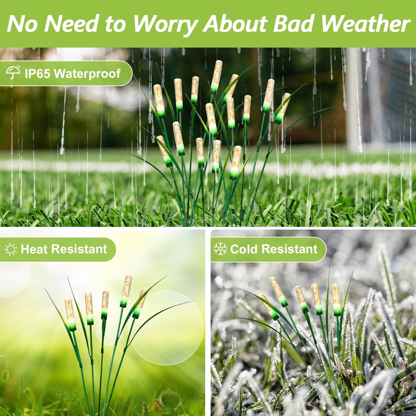 Reed Solar Garden Lights Outdoor, 15.7 Inch 2 pack 12 LED Solar Lights Outdoor Garden Decor, Waterproof Solar Swaying Light Sway by Wind, Yard Patio Porch Pathway Lawn Decorations, Warm White