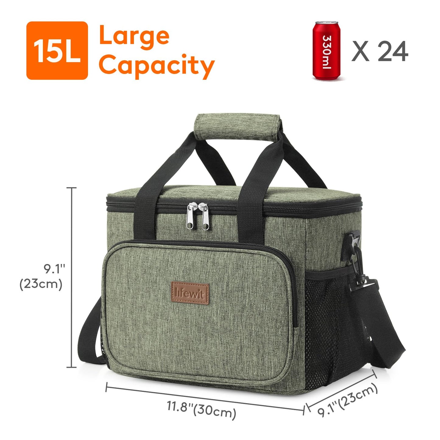 Lifewit Medium Lunch Bag, Insulated Lunch Box, Soft Cooler Cooling Tote for Adult Men Women, Black 12-Can (9L)