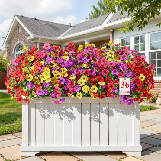 Alupssuc 24 Bundles Artificial Flowers for Outdoors Decoration, UV Resistant Silk Faux Daisy Spring Fake Plastic Plants Greenery for Outside Indoor Garden Yard Home Window Box Decor, Mix 4 Colors