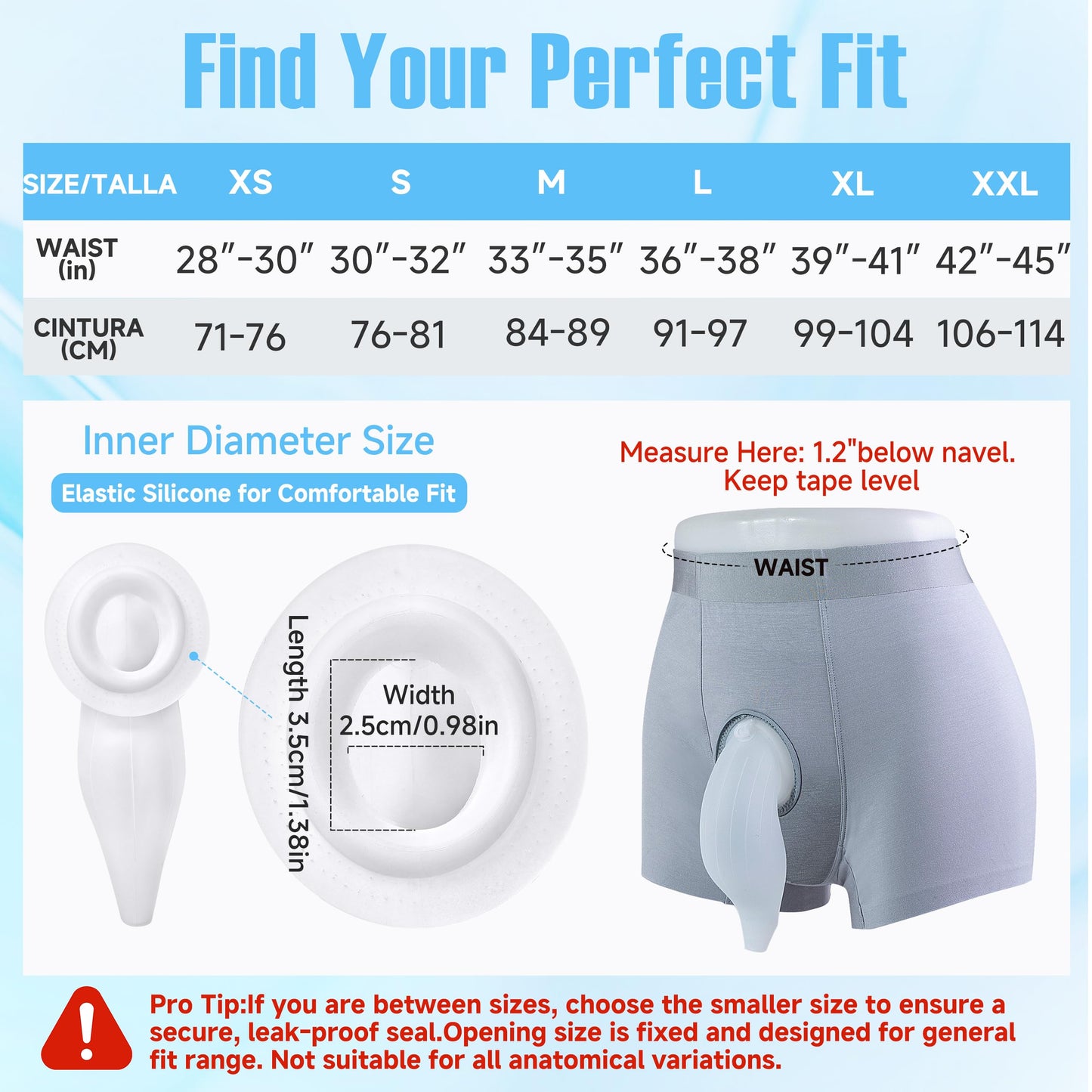 Men's Wearable Urine Collector Kit, Anti-Slip Silicone External Catheter, 1000mL Bag & 39.4-Inch Trimmable Tube for Travel, Driving and Daily Care