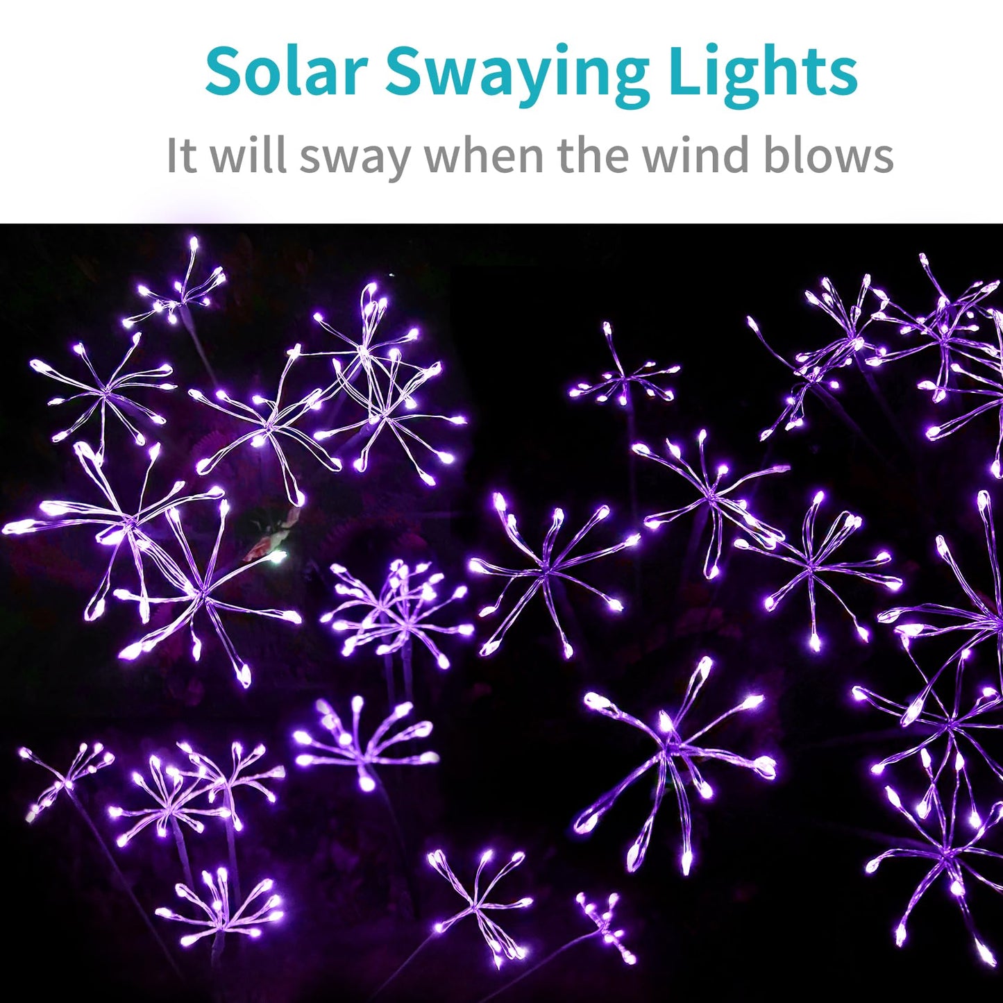 JJGoo Solar Garden Lights, New Upgraded 2 Pack Solar Swaying Starburst Light, Waterproof Fireworks Outdoor Lights, Yard Patio Pathway Decoration, Warm White