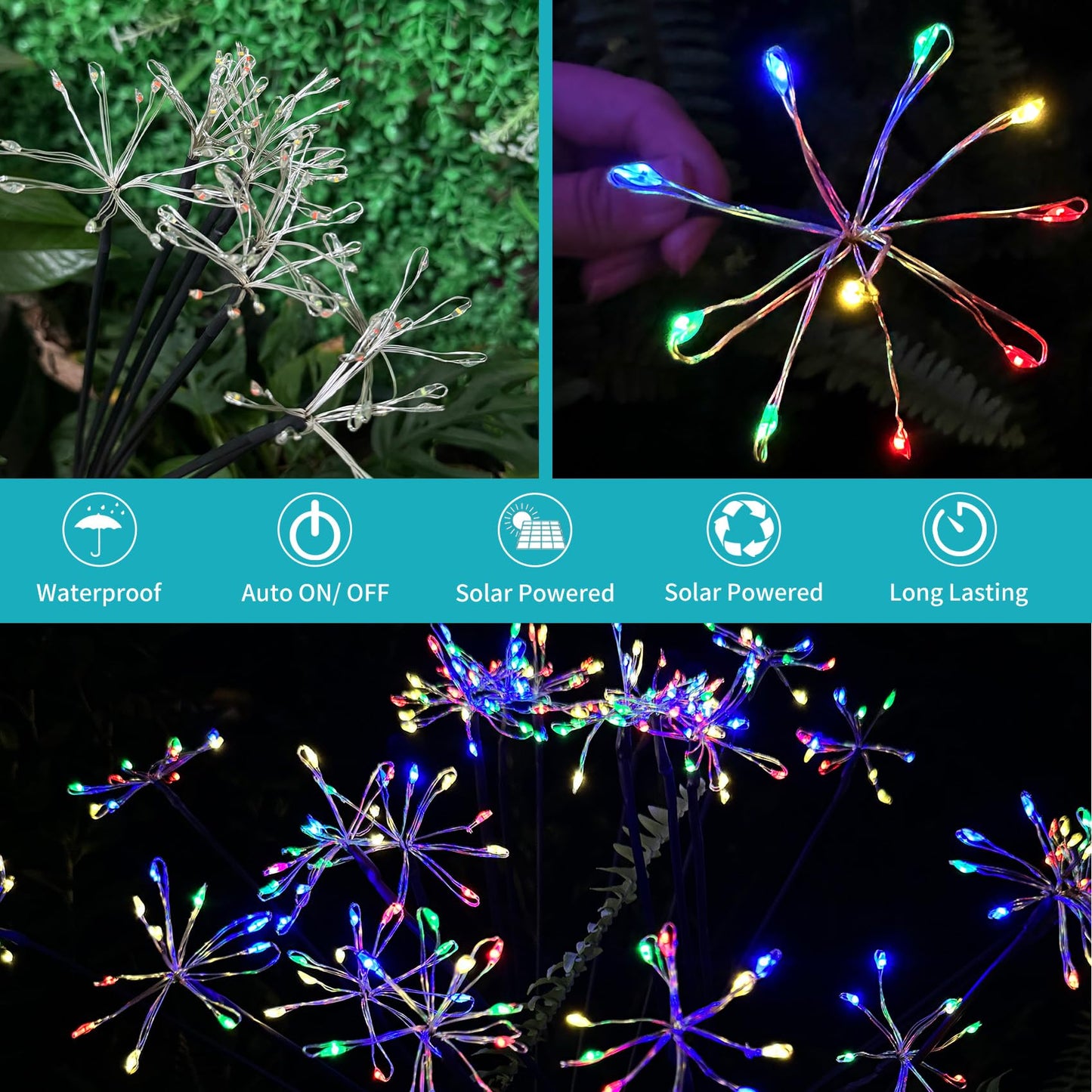 JJGoo Solar Garden Lights, New Upgraded 2 Pack Solar Swaying Starburst Light, Waterproof Fireworks Outdoor Lights, Yard Patio Pathway Decoration, Warm White