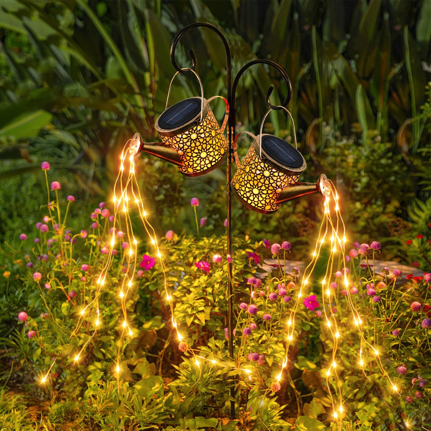 Solar Lights Outdoor Decorative, Metal Watering Can Lights Waterproof, Small Hanging Garden Decor Yard Outside Patio Lawn, Gifts for Mom Grandma Women Birthday(Warm White)