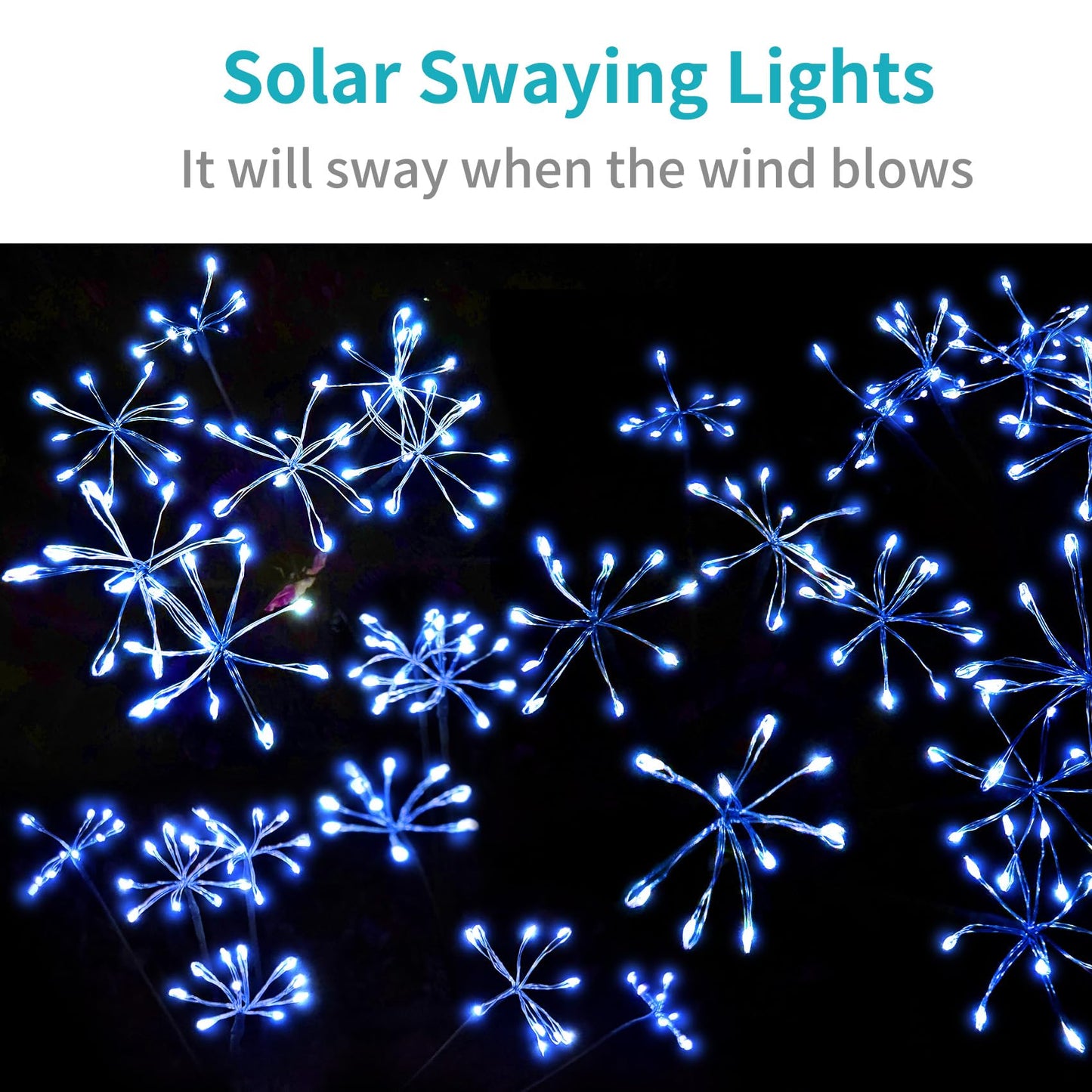 JJGoo Solar Garden Lights, New Upgraded 2 Pack Solar Swaying Starburst Light, Waterproof Fireworks Outdoor Lights, Yard Patio Pathway Decoration, Warm White