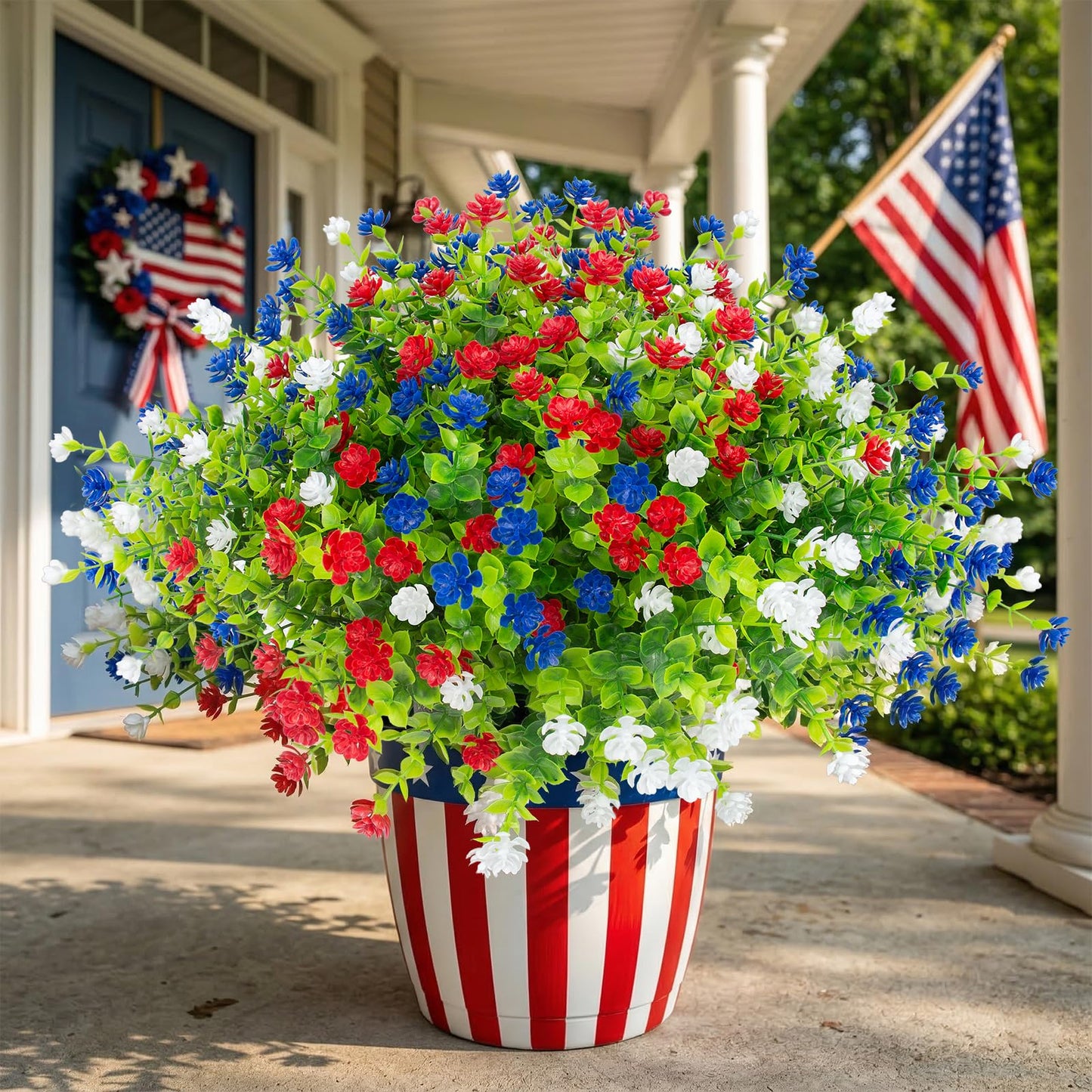 Hananona 12 Pcs Artificial Flowers Outdoor, Faux Artificial Plants UV Resistant Plastic Flower Bulk for Hanging Planter Porch Window Home Wedding Fall Summer Decor (12, Fuchsia, Purple, Yellow, Green)