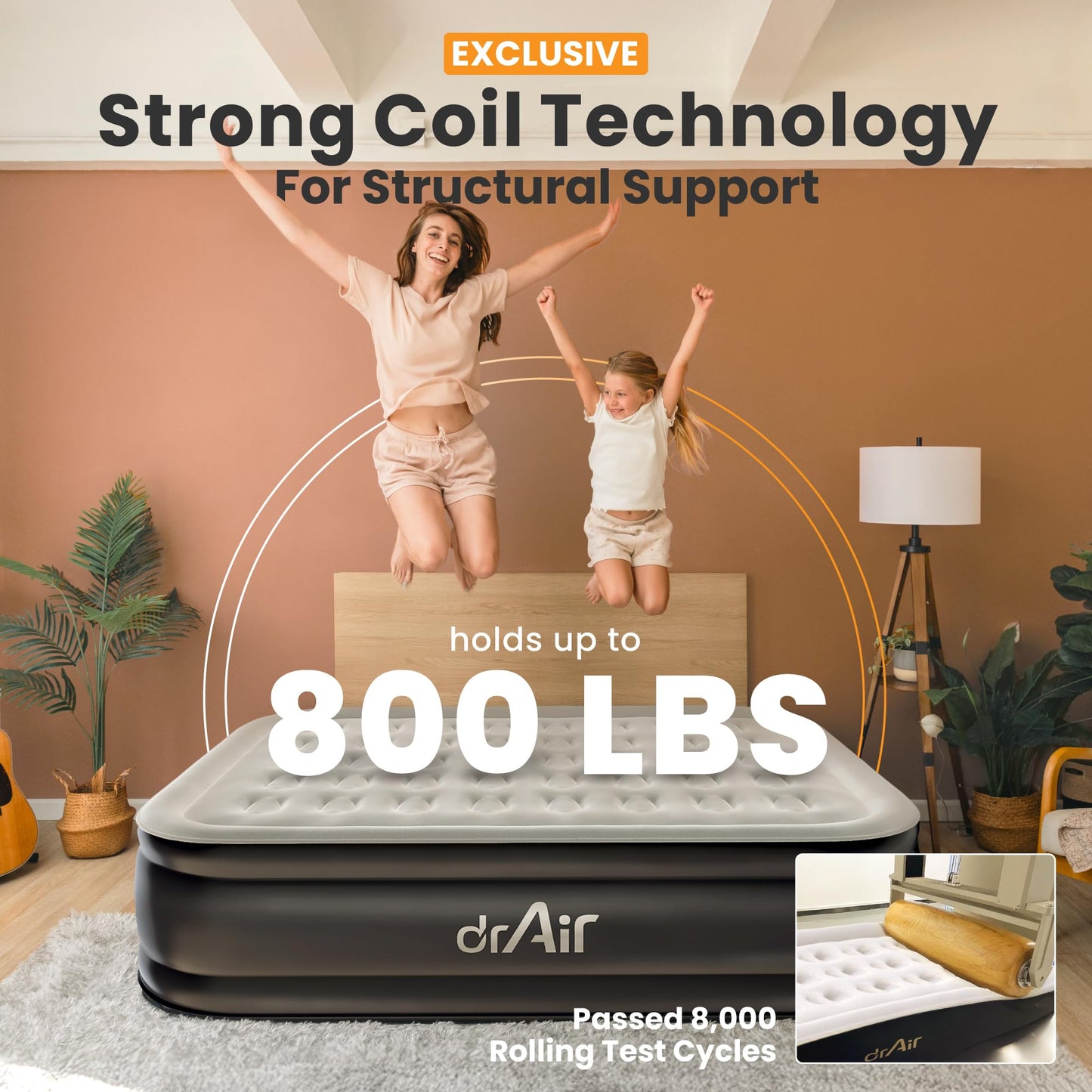 Dr. air Full Air Mattress with Built-in Pump, 18" Raised Blow Up Mattress, 600 lbs Max Honeycomb Air Bed, 48Hr Leak-Proof Test, 3min Inflatable Mattress for Home, Guests, Camping, Colchones inflables