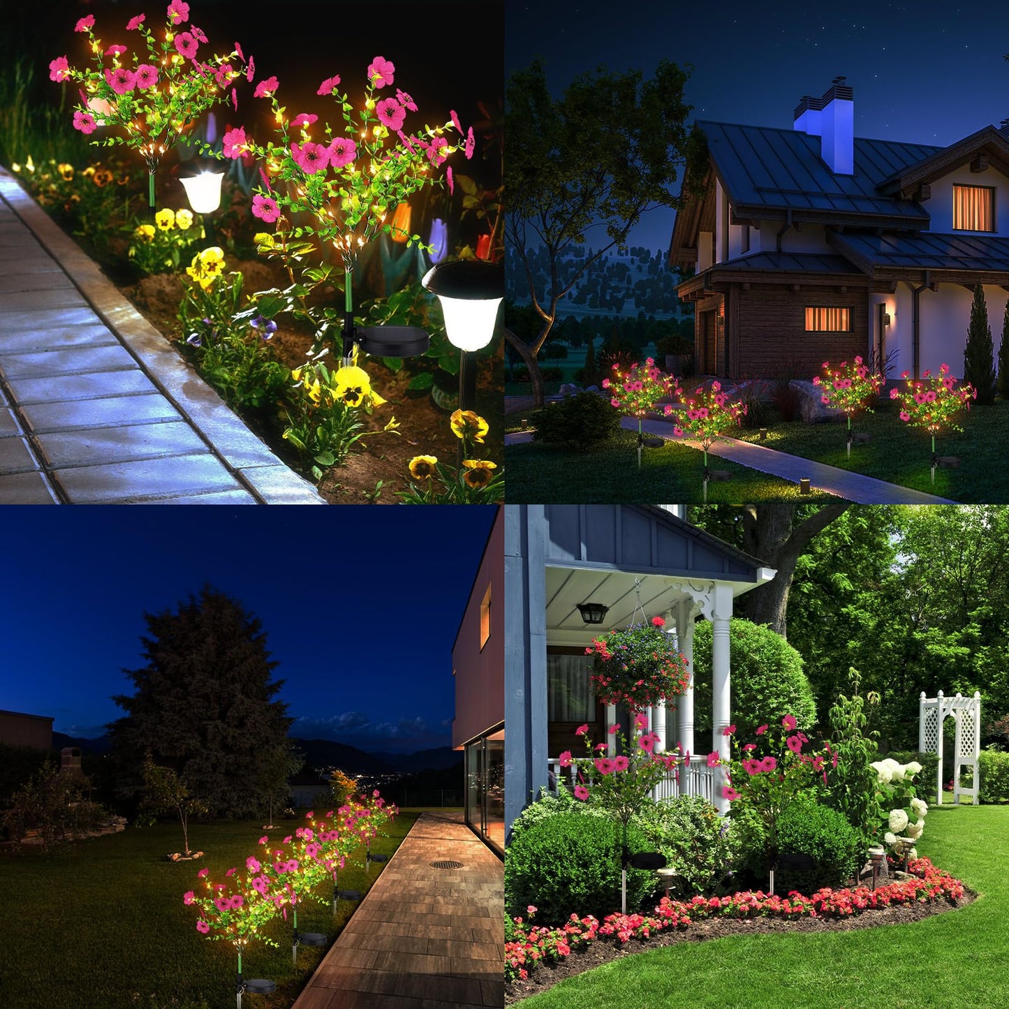 Glooglitter 2 Pack Solar Stake Lights Outdoor Decor Waterproof Mums Artificial Flowers Solar Lights for Outdoor Garden Yard Pathway Decor (Rose Red,Violet)