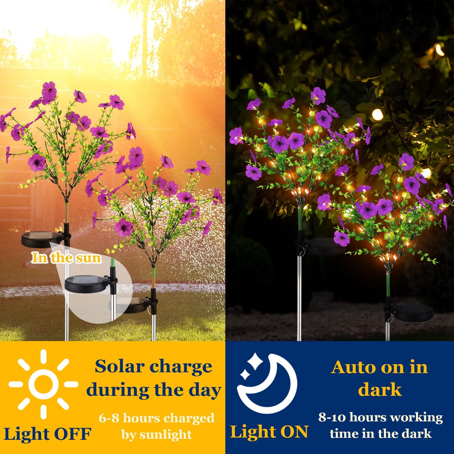 Glooglitter 2 Pack Solar Stake Lights Outdoor Decor Waterproof Mums Artificial Flowers Solar Lights for Outdoor Garden Yard Pathway Decor (Rose Red,Violet)