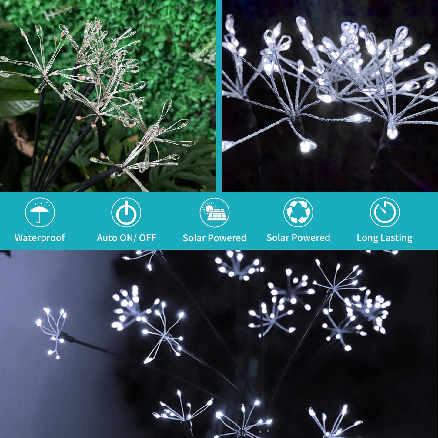 JJGoo Solar Garden Lights, New Upgraded 2 Pack Solar Swaying Starburst Light, Waterproof Fireworks Outdoor Lights, Yard Patio Pathway Decoration, Warm White