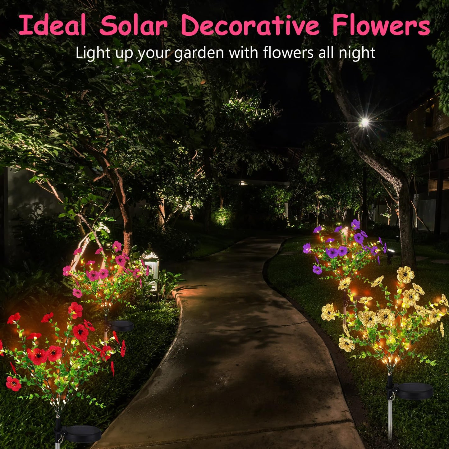 Glooglitter 2 Pack Solar Stake Lights Outdoor Decor Waterproof Mums Artificial Flowers Solar Lights for Outdoor Garden Yard Pathway Decor (Rose Red,Violet)