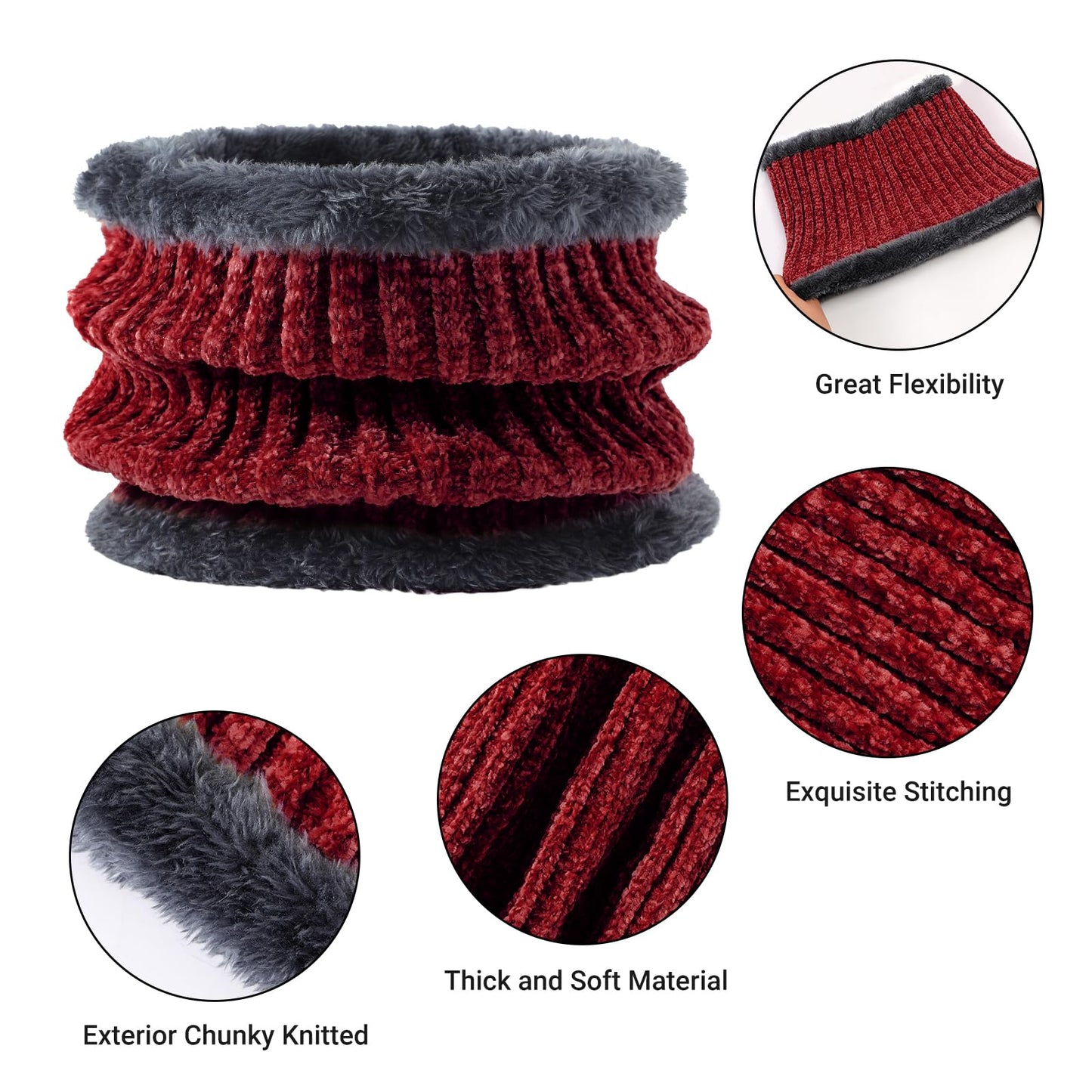 Winter Beanie Hat Circle Scarf Gloves Set for Men Women, Thick Warm Chenille Skull Cap Touchscreen Gloves Neck Warmer