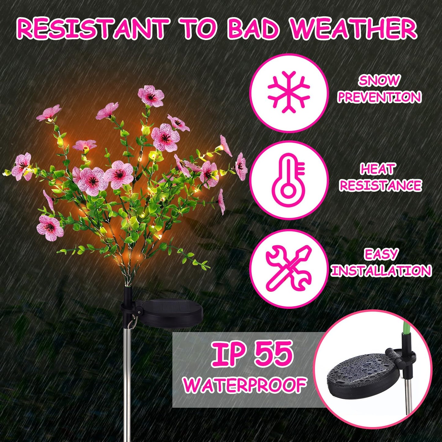 Glooglitter 2 Pack Solar Stake Lights Outdoor Decor Waterproof Mums Artificial Flowers Solar Lights for Outdoor Garden Yard Pathway Decor (Rose Red,Violet)