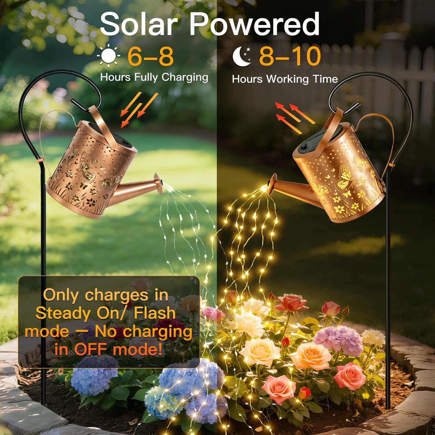 Ollny Solar Watering Can with Cascading Lights Outdoor Garden Decor, Birthday Gifts for Mom Grandma Women, IP65 Waterproof 2 Lighting Modes Hanging Lanterns for Yard Patio Lawn (Hummingbird)