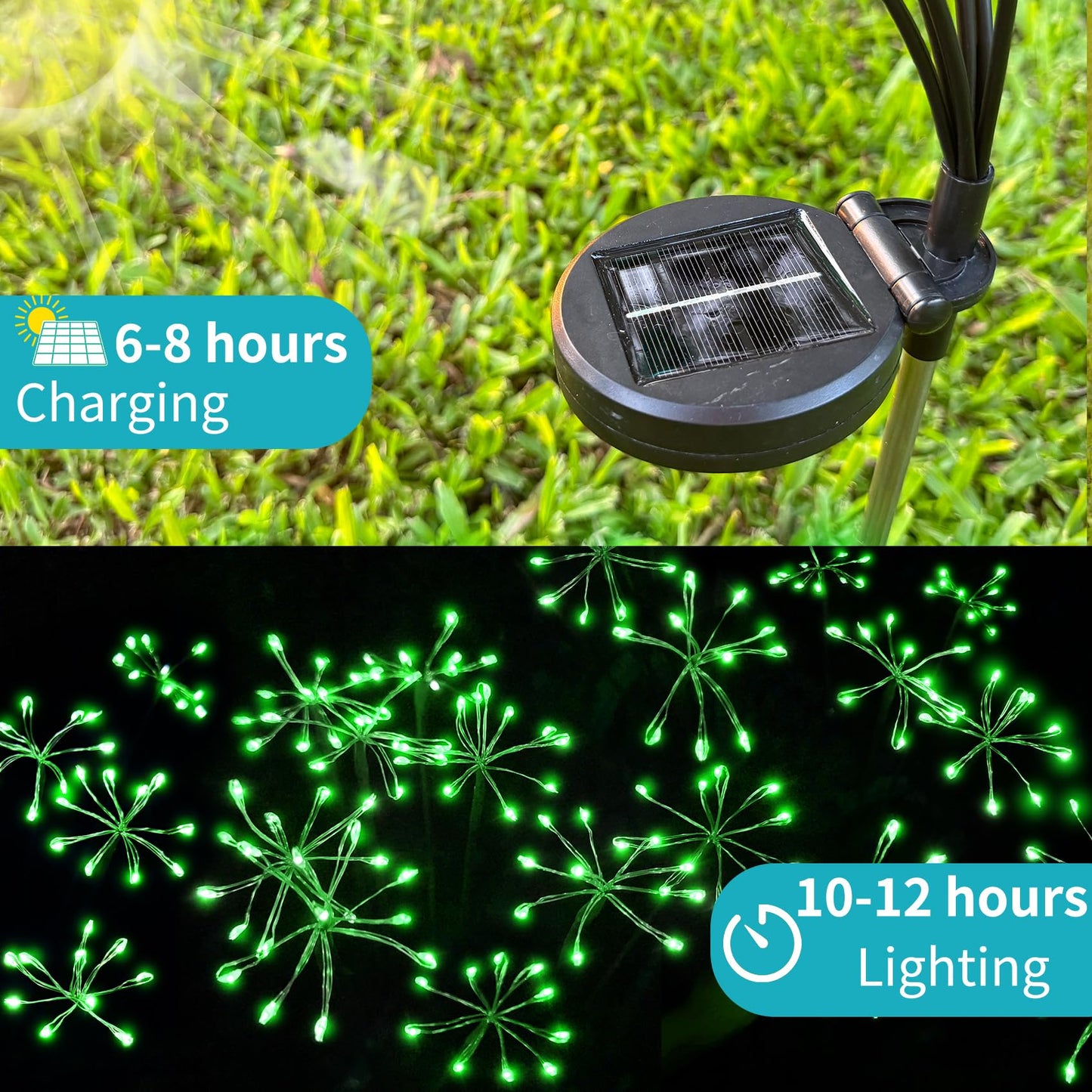JJGoo Solar Garden Lights, New Upgraded 2 Pack Solar Swaying Starburst Light, Waterproof Fireworks Outdoor Lights, Yard Patio Pathway Decoration, Warm White