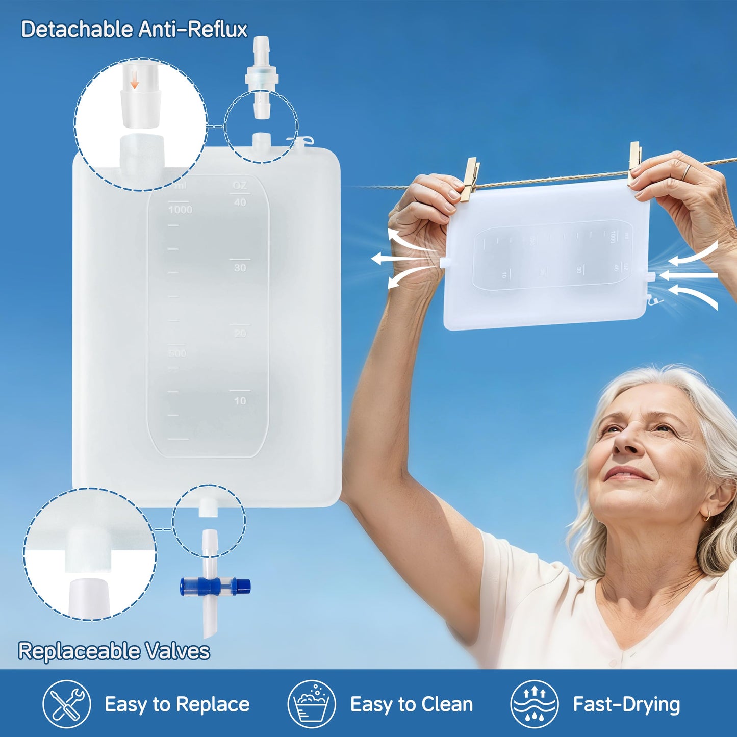 Men's Wearable Urine Collector Kit, Anti-Slip Silicone External Catheter, 1000mL Bag & 39.4-Inch Trimmable Tube for Travel, Driving and Daily Care
