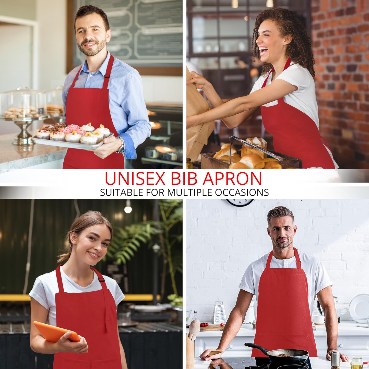 Utopia Kitchen 2 Pack Bib Apron, Adjustable with 2 Pockets, Water and Oil Resistant, Cooking Kitchen Chef Apron for Women Men