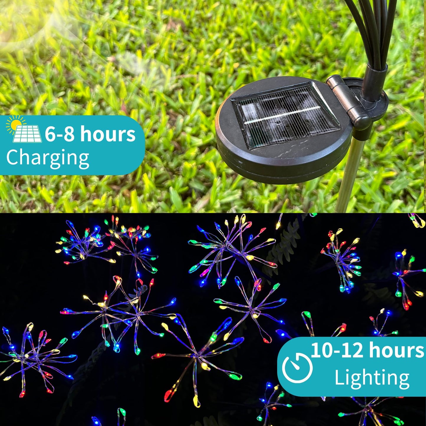 JJGoo Solar Garden Lights, New Upgraded 2 Pack Solar Swaying Starburst Light, Waterproof Fireworks Outdoor Lights, Yard Patio Pathway Decoration, Warm White