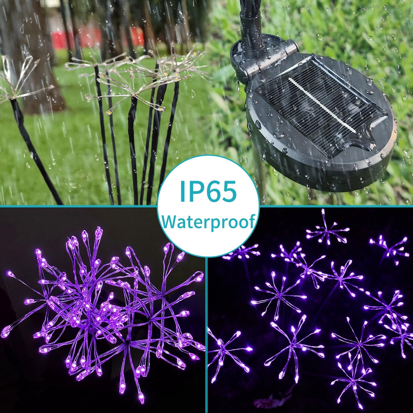 JJGoo Solar Garden Lights, New Upgraded 2 Pack Solar Swaying Starburst Light, Waterproof Fireworks Outdoor Lights, Yard Patio Pathway Decoration, Warm White